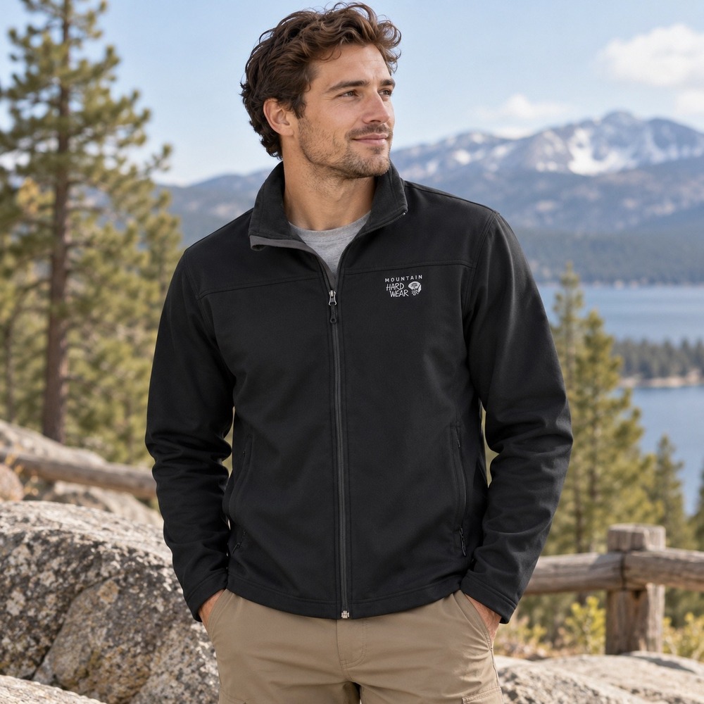 Mountain Hardwear Mens XL Black Softshell Fleece Lined Full Zip Jacket